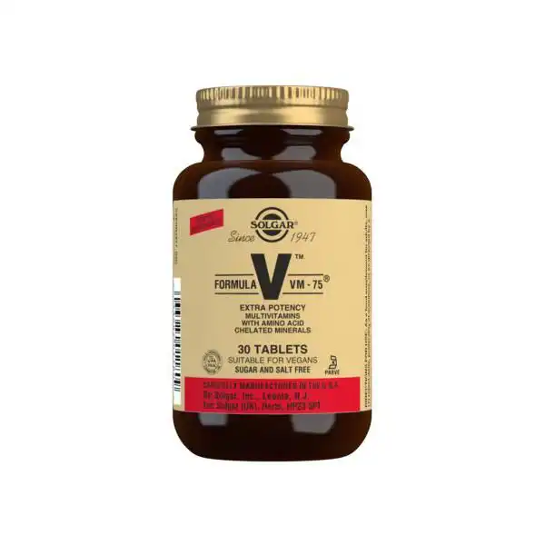 Frasco de vitaminas y minerales Solgar VM 75 formula 30 comprimidos