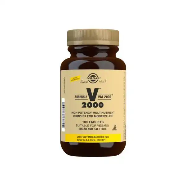 Frasco de tabletas multivitamínicas veganas VM 2000 180 comprimidos