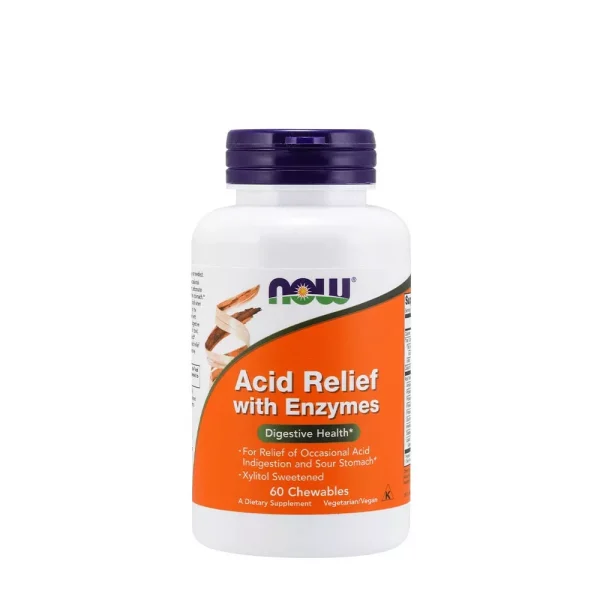 NOW Foods Acid Relief con enzimas – 60 comprimidos masticables