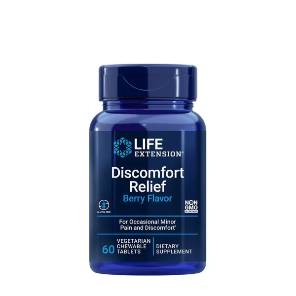 Life Extension Discomfort Relief, sabor frutos del bosque – 60 comprimidos masticables