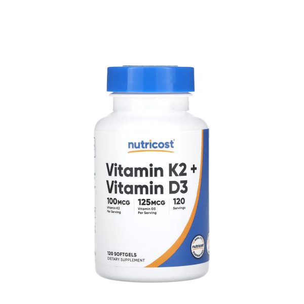 Nutricost vitamina K2 (MK7) (100 mcg) + vitamina D3 (5000 IU) (120 cápsulas blandas) – imagen 1