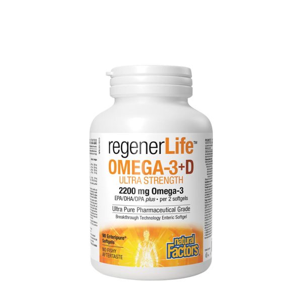 Natural Factors RegenerLife Omega-3+D Ultra Strength 2200 mg / 1000 IU (90 cápsulas blandas) – imagen 1